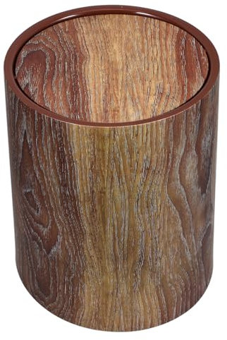 LALADEFIEE Papelera Redonda Imitación Madera 12l, Cubo De Basura Tapa Abatible, Plástico Ligero, Práctica Para Hogar y Oficina, Interior Liso Fácil De Limpiar