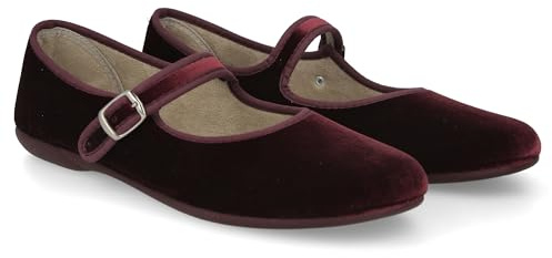 PAYMA - Mary Jane in Velluto da Donna. Ballerine Basse, Casual, Maryjane, Sandali Comodi. Prodotto in Spagna. Chiusura con Fibbia. Colore: Bordeaux, Taglia: EU 39