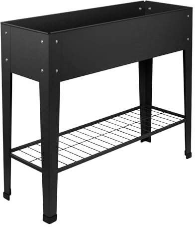 Harbour Housewares Elevated Raised Garden Bed with Legs & Storage Shelf - Anthracite - 1x Metal Raised Bed Galvanised Steel Planter Box for Growing Outdoor Plants, Vegetables, Flowers and Herbs