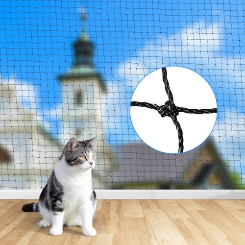 OFFOF Katzennetz für Balkon – Drahtverstärktes Katzenschutznetz, Biss- und Reißfestes Balkonnetz für Katzen, UV-Beständig, Wetterfest, Ideal für Fenster, Terrasse, Balkon und Türen(3 * 8M)