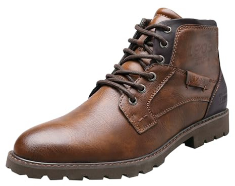 Botines de cuero para hombre vintage de media altura botas mocasines de moda botas cortas con tacón de bloque cómodas botas con cordones con parte superior de cuero para ocio botas de moto clásicas