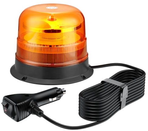 PROZOR Flashing Beacon light 48LEDs Magnetic Rotating Flashing Light Supports 10 Strobe Modes IP67 Waterproof Amber Strobe Lights with Dual Switches and 5m Power Line for 12/24V Car Truck Tractor
