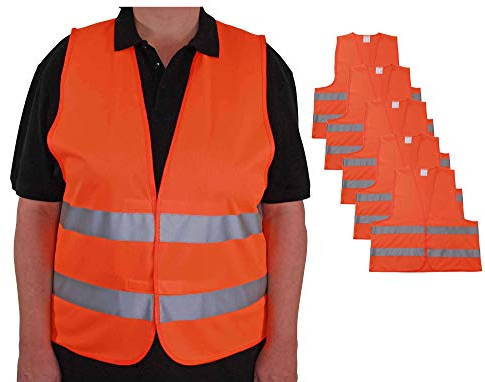 4business 5 Stück Kfz Warnwesten orange EN ISO 20471 für Erwachsene 2XL/3XL TÜV-geprüft waschbar