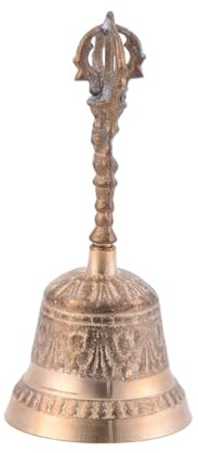 EXCEART Archaize Brass Buddha Bell 5.90 Inch Vintage Handheld Metal Bell for Home Office Decor Call Multi-Purpose Chime