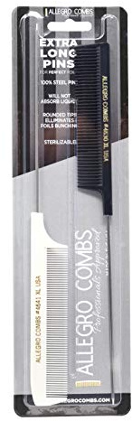 Allegro XL Pintail Rat Tail & Parting Combs - Metal Tail Foiling & Pin Combs (2 Pc., BLACK & WHITE)