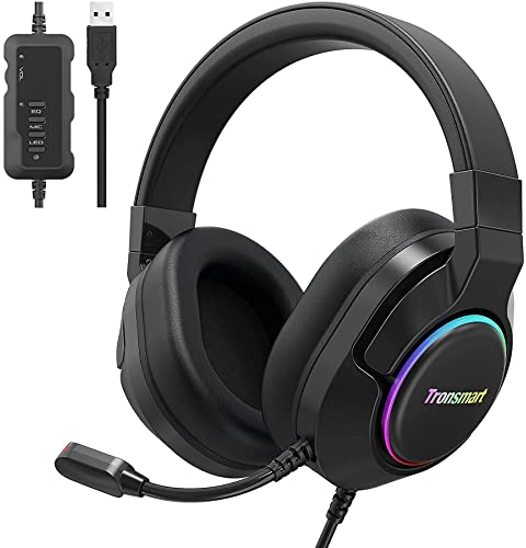 Tronsmart Sparkle Cascos Gaming RGB, Auriculares Gaming con Micrófono, Virtuales 7.1 Cascos con Cable, Conductor de 50mm, Cancelación de Ruido, Auriculares para Juegos para PS4/5/Switch/Mac/PC