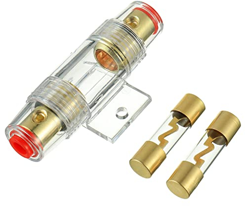 BOJACK 1 porte-fusible AGU en ligne plaqué or et 2 fusibles AGU en verre plaqué or 100A pour la protection de sécurité de l'alimentation audio automobile (100A)