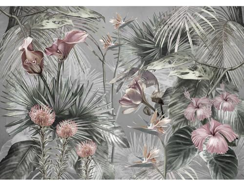 Runa Art Fototapete Blumen Modern Vlies Wohnzimmer Schlafzimmer - Made in Germany - 308 x 220 cm Grün Rosa 9561010c