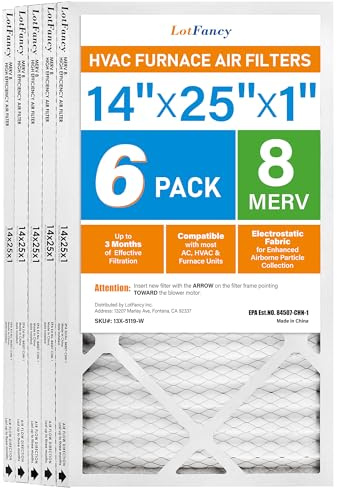 LotFancy 14 x 25 x 1 Luftfilter, MERV 8 AC Ofenfilter, 6 Stück gefaltete Klimaanlage HVAC Filter (tatsächliche Größe: 35 x 62 x 1 cm)