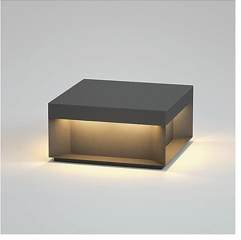 Luces de poste al aire libre - Lámparas de pilar de columna cuadrada Lámparas de mesa de poste de patio negro moderno Linterna de cubierta de puerta de acero inoxidable impermeable al aire libre(25cm)