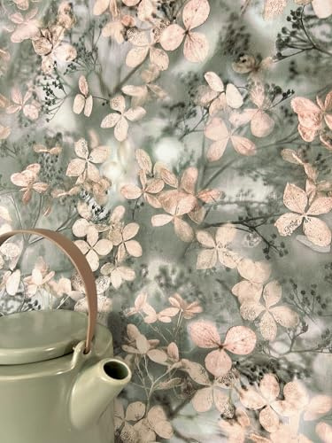 NEWROOM carta da parati Verdi Foglia Tessuto non Tessuto - Floreale Rosa Fiori Ramo Vintage
