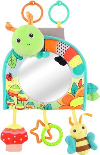 Jollybaby Baby-Autositz-Spielzeug, Kick and Play Activity Center mit Spiegel, Zahnen, Knitterpapier, Baby-Reisespielzeug für Autositz, einfacheres Reisen mit Neugeborenen (Green)