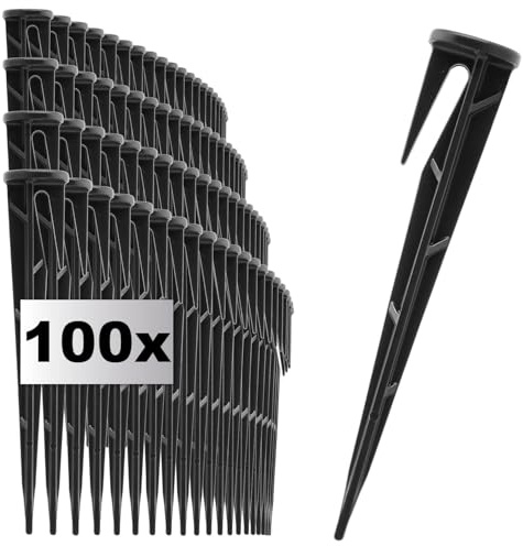 com-four® 100x Ganchos de fijación para Robots cortacésped - Anclajes de plástico al Suelo - Clavijas de fijación para mangueras, Cables y Cubiertas - Clavijas