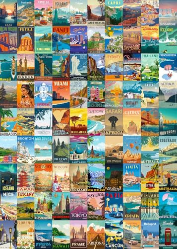 Puzzles for Adults 1000 Pieces Vintage World Travel, Jigsaw Puzzles Landscape Poster Puzzle Landmarks, 1000 Piece Jigsaw Puzzles for Adults 90 Scenics World Scenery