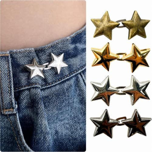 Xiciki 8 Pièces Bouton Jean Clipsable, Boutons Jeans pour Serrer Pantalon, Ceinture Étoile pour Serrer, Bouton de Jean À Clipser Soi Même, Boutons Réglables Sans Couture