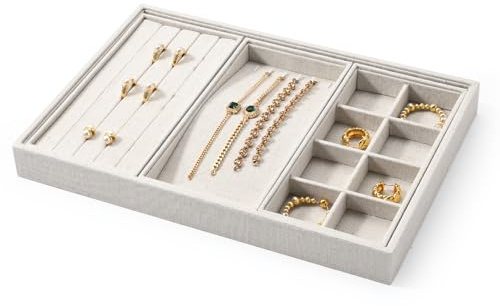 Oirlv Linen 3 In 1 Multifunctional Jewellery Storage Tray for Drawer Shop | Ideal for Jewellery Display and Storage Elegant Off white Design, Multifunctional Jewellery Tray for Display and Storage
