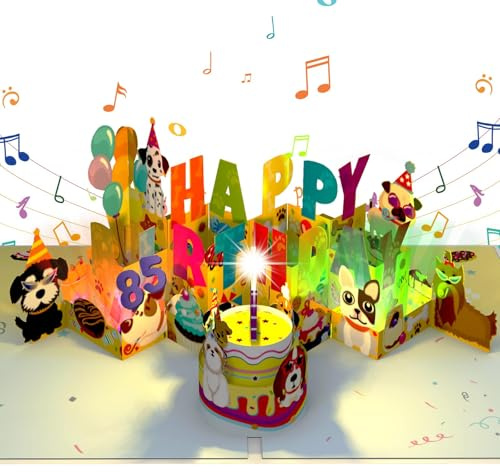 Tarjeta de cumpleaños con música para niños de 85 años, divertidas tarjetas de cumpleaños en 3D con música y luz, tarjeta de canto, regalo de cumpleaños para 85 años, niños, mujeres, hombres