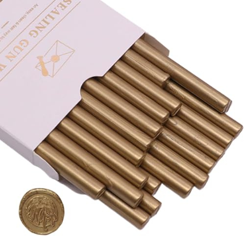 Bastoncini di Ceralacca per Pistola a Colla, 20 Pezzi Stick Ceralacca 7 mm per Bricolage, Timbri, Lettere, Buste, Biglietti, Inviti, Feste (Bronzo Oro)