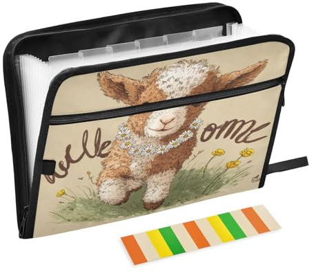 pnyoin Flower Goat Motif Accordion File Organizer,13 Pocket Zipper Expanding File Folder Organizer Reinforced Plastic Accordion Folder,A4 Letter Size,Portable Folders for Documents