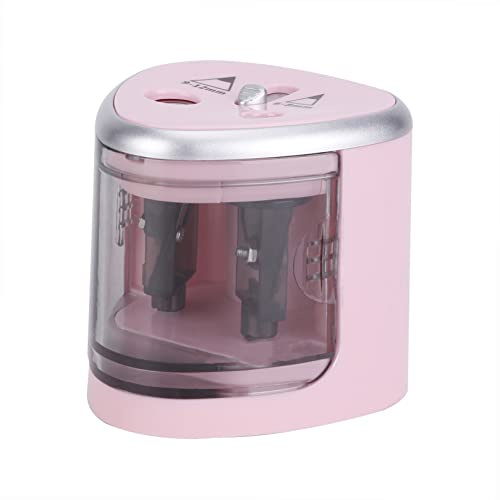 Fafeicy Automatisk Elektrisk Pennvässare med 2 Hål, Batteridriven för Pennor med 6-8 Mm och 9-12 Mm, Säkerhetslock Avtagbar Spånbehållare för Hem, Skola, kontor. (Rosa)