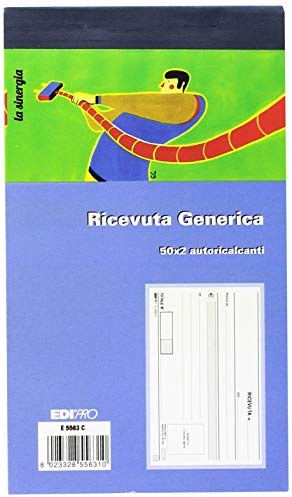 Edipro E5563C - Blocco ricevuta generica 50x2 autoricalcante - Formato 9,9x17 cm, confezione da 50 pezzi