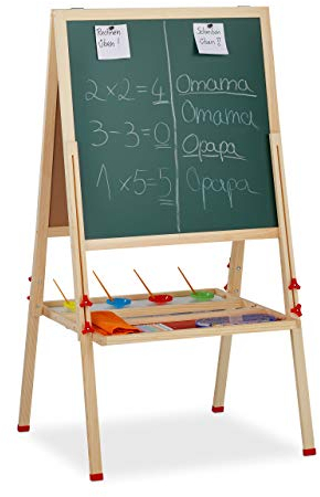 Relaxdays Lavagnetta per Bambini, Regolabile in Altezza & Magnetica in Legno, 122-160 x 65x 69 cm, Legno Naturale