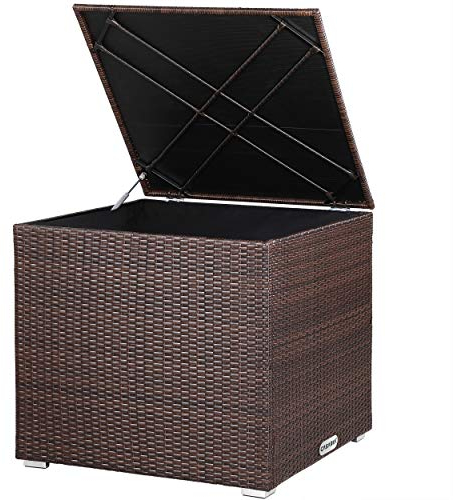 CASARIA® Polyrattan Garden Cushion Storage Box With Lid | 318 Litre Capacity 75x75x70cm | Waterproof Weatherproof Outdoor Shoe Organiser Parcel Chest | Gas Pressure Lifting Spring | Brown