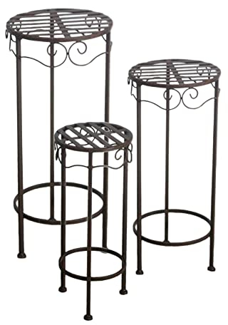 Spetebo Metall Blumenhocker Rund im 3er Set - 68/58 / 48 cm - aus Eisen in brauner Rost Optik Blumen Ständer Etagere Pflanzentopfhalter