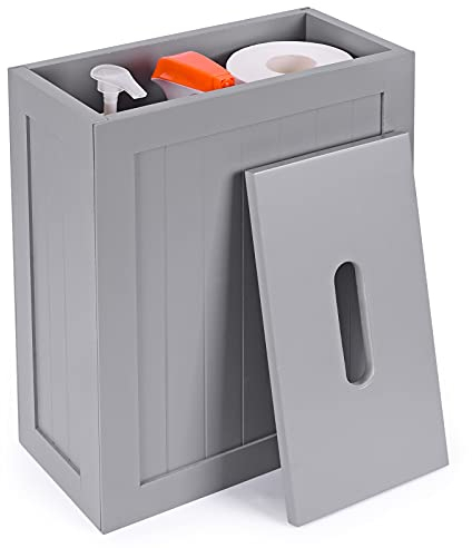 Lantaly - Mobiletto sottile da bagno, contenitore in legno per carta igienica, scatola compatta da bagno, contenitore multiuso in legno per ordine e pulizia - Grigio