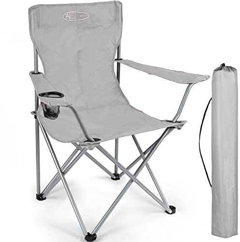 ACTIVE FOREVER Folding Camping Chairs, Outdoor Portable Garden Folding Camp Chair with Cup Holder - Lightweight 2.2kg, Comfortable Beach Chair for Camping, Fishing, Parties, Barbecue - Grey