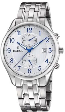 Festina Reloj Hombre Analógico de Acero Inoxidable 316l Plateado | Movimiento de Cuarzo, Cronógrafo, Calendario, Cristal Mineral de Alta Resistencia F6854/A Timeless Chronograph