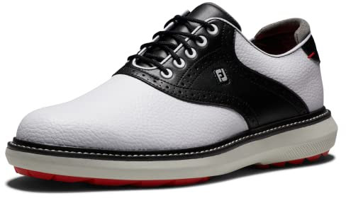 FootJoy Men's Fj Traditions Spikeless Golf Shoe, White Black Grey, 10.5 UK