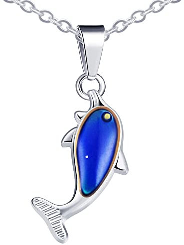 Yumilok Collier Dauphin mignon pour Femme Homme, Collier Sautoirs en Acier inoxydable et Alliage, La couleur du Pendentif change avec la température, Bijoux fantaisie