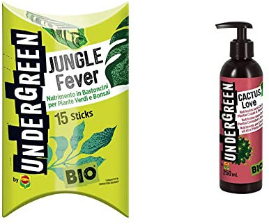 Undergreen JUNGLE Fever, Nutrimento in Bastoncini per Piante Verdi e Bonsai, 15 Bastoncini & CACTUS Love, Nutrimento per Cactus e altre Piante Grasse, Liquido