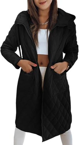 Imily Bela Womens Long Quilted Puffer Jacket Lightweight Zip Up Hooded Drawstring Winter Coats Outerwear with Pockets