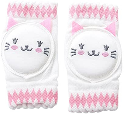 LIUHUIZEYU Rodilleras para bebé, diseño de gato de dibujos animados, antideslizantes, de malla, transpirable, calentadores de rodilla para caminar para niños de 0 a 4 años (1 par), rosa, Uniform size