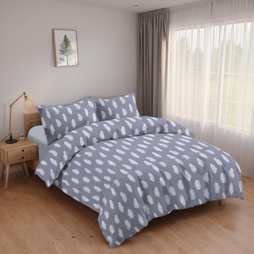 Etrexonline Juego de Funda Nórdica 3 Piezas Cama 90 Microfibra Extra Suave Transpirable - 1 Funda Edredón 150x220 cm, 1 Bajera 90x200+28 cm y 1 Funda Almohada 50x110 cm (Pluma Gris)