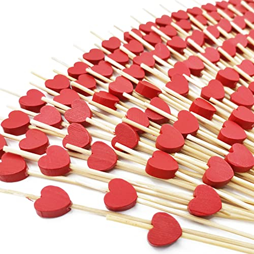 Oneroomone 100 Pièces Pics à Cocktail, Rouge Coeur Bambou Bois BâTon De Cocktail 12Cm Longue Cure, pour FêTe Grignote Tapas Sandwich CanapéS ApéRitif Brochette De Fruits