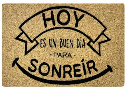 Acomoda Textil – Felpudo de Coco Natural Ecológico Animado con Dibujos y Frases. Felpudo Resistente y Antideslizante, Ideal para Interior y Exterior en Puertas de Hogar, Jardín y Oficina. (Sonreir)