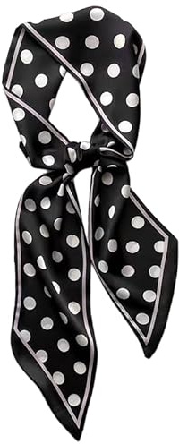 GIMIRO Sciarpa in seta satinata, 148 x 13,5 cm, cravatta a doppio strato, per blazer, cappotto, abito, 26# Pattern-C Black / White Big Polka Dot, 148cm x 13,5cm