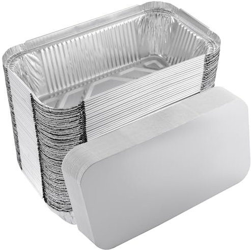 JMIATRY 125 Pcs Aluminum Foil Trays with Lids, 20 x 11 x 5.6cm Disposable Foil Food Containers with Lid, 680ml Takeaway Tin Foils Trays for Food Storage, Roasting, Baking, Broiling and Freezing