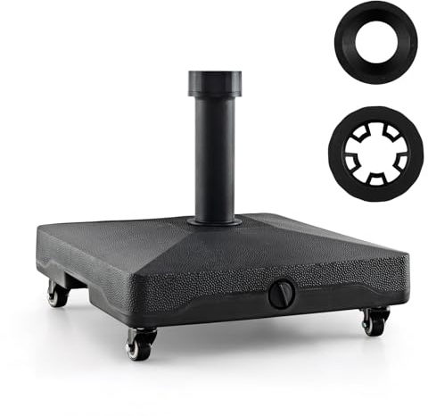 KOMFOTTEU Pied de Parasol avec roulettes, Support de Parasol pour Bâtons de Parasol de 40 mm/55 mm, Base de Parasol à Remplir avec 16 L d'eau / 25 kg de Sable, HDPE, pour Jardin, Terrasse