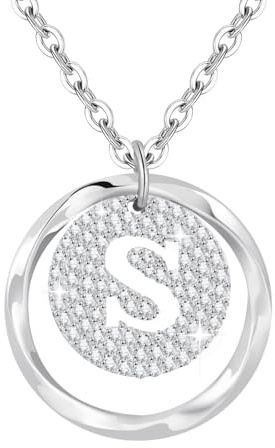 Tusuzik Collar de Iniciales S para Mujer en Plata de Ley 925 Personalizado con Letra de Plata Collar con Zirconia Cúbica Joyería Ajustable de Plata para Mujer