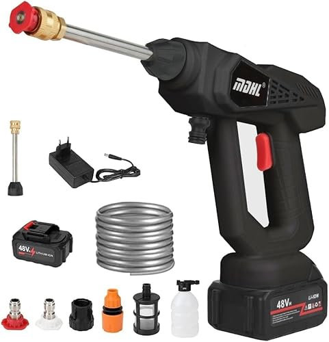 Hidrolimpiadora de Batería 21V Máx 35Bar, Press & Clean Pistola Lavado con de 5.6Ah Bateria, Manguera de 5m y Cargador, Limpiador de Alta Presión Portátil para Coche, Ventana (Negro con 1 Batería)