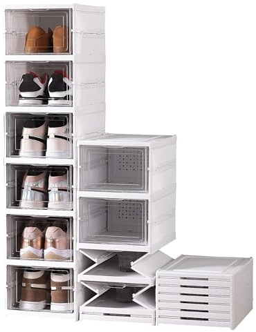 YASTA Scarpiera Armadio Salvaspazio in Plastica Pieghevole 6 Ripiani Scatole Contenitori Porta Scarpe Sportello Trasparente Organizer Ingresso Antipolvere Richiudibile 35,5P x 25,5l x 105H cm