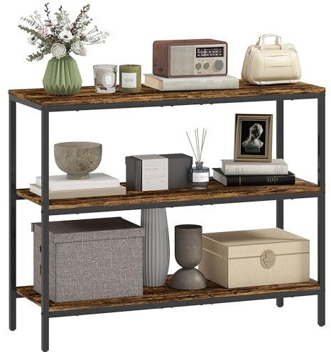 HOMCOM 3-Tier Console Table with Storage Shelves, Industrial Entryway Table for Living Room, Hallway, Rustic Brown