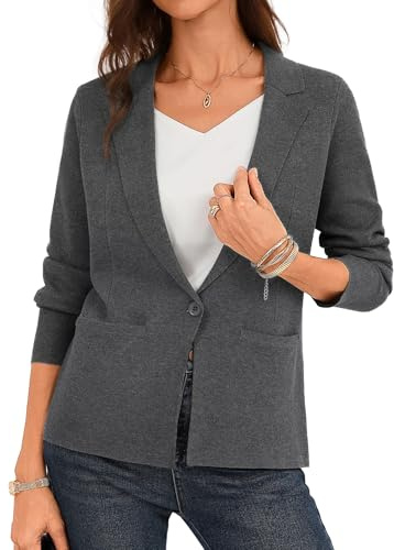 GRACE KARIN Women Sweater Blazer Business Casual 2026 Knit Suit Jackets Long Sleeve Lightweight Cardigan Work Office XXL Dark Gray
