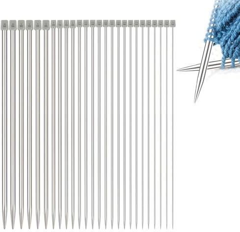 Tharvolex 26Pcs Knitting Needles Set, 13 Size 2mm-10mm Stainless Steel Knitting Needle Set 35cm Long Straight Single Pointed Needles with Portable Case for Beginners, Adults & All Skill Levels