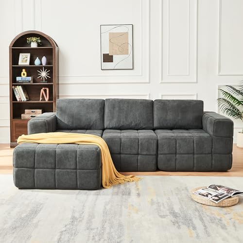 Panana 3/4 Seater Modular Sectional Sofa - 230cm Oversized L-shaped Left/Right Lounge Sofas with Memory Foam Seating Corner Couch for Living Room Bedroom, No Assembly Required (Grey)