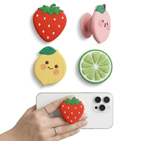 SWYZOR 4 Pièces Anneau Telephone Portable Poignée Support Fruit, Supports de Téléphone, Poignée Grip Extensibles Base, Truc pour Tenir Le Telephone dans Les Mains pour Smartphones
